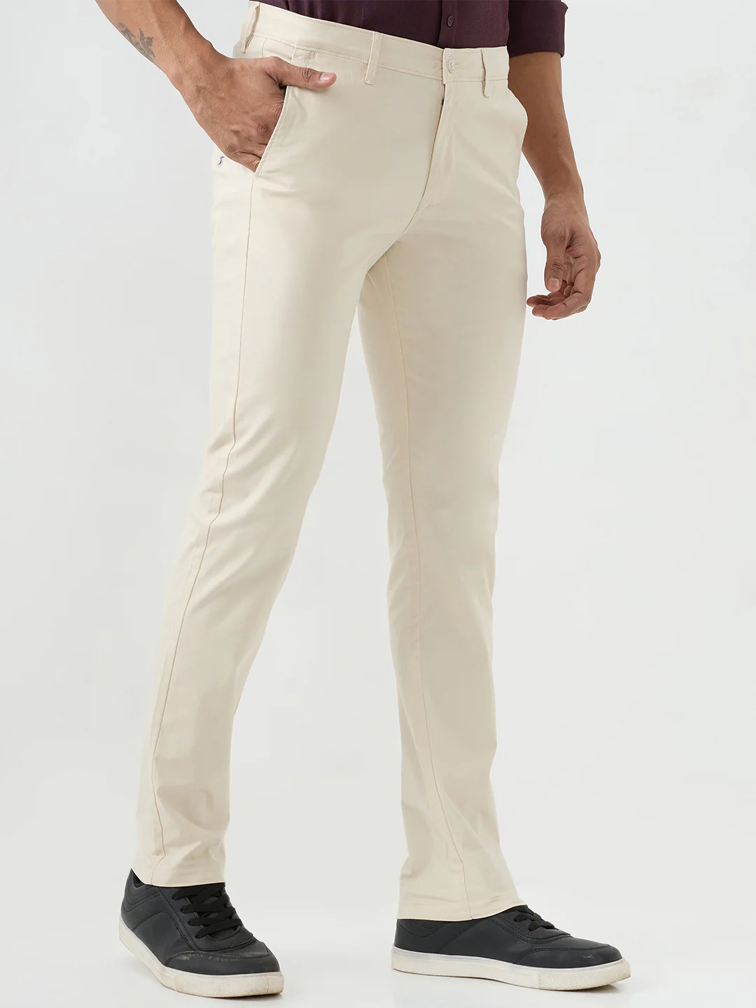Men Trouser Beige Mid Rise - Image 2
