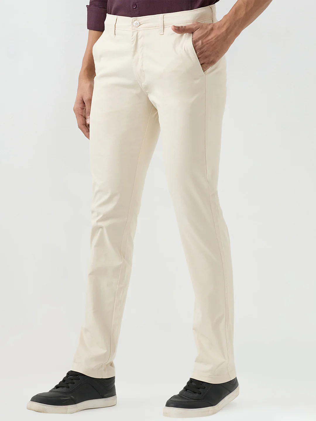 Men Trouser Beige Mid Rise - Image 3