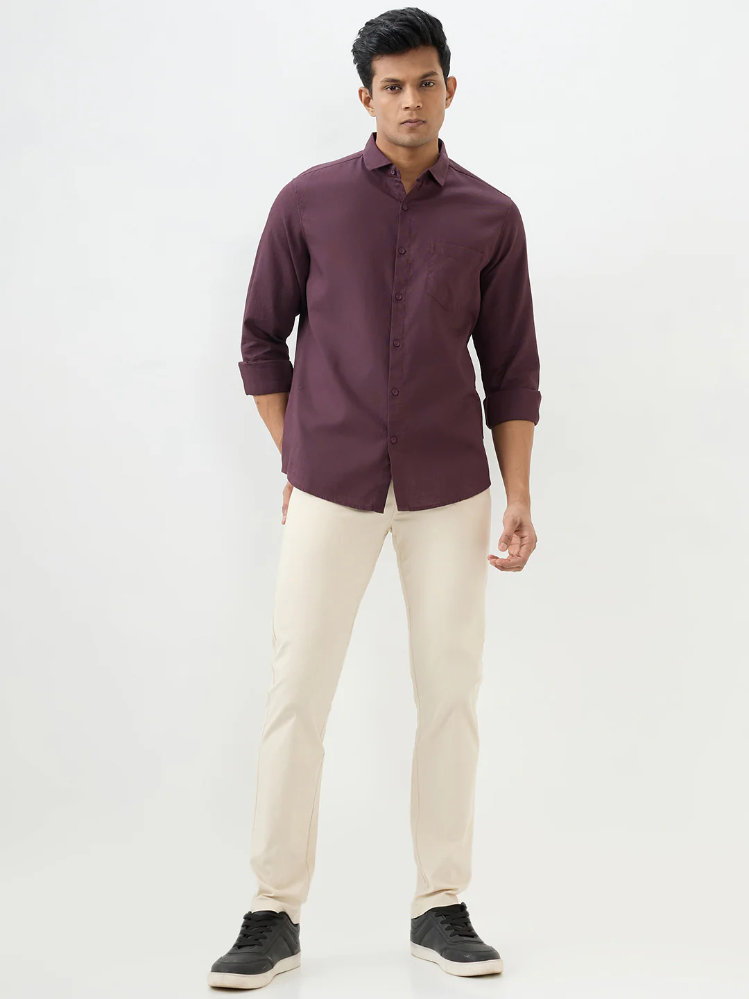 Men Trouser Beige Mid Rise - Image 5