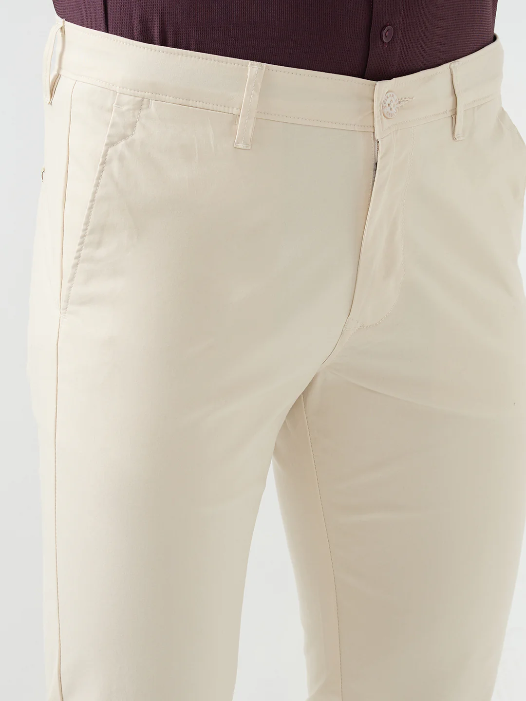 Men Trouser Beige Mid Rise - Image 6