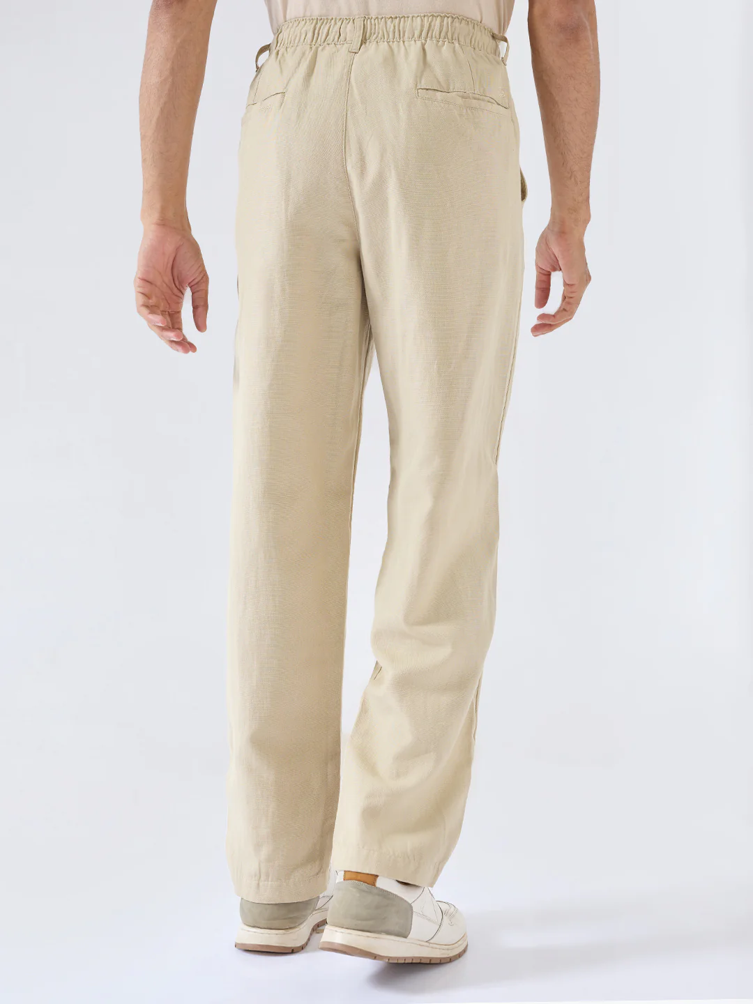 Men Trouser Relaxed Fit Beige Mid Rise - Image 5