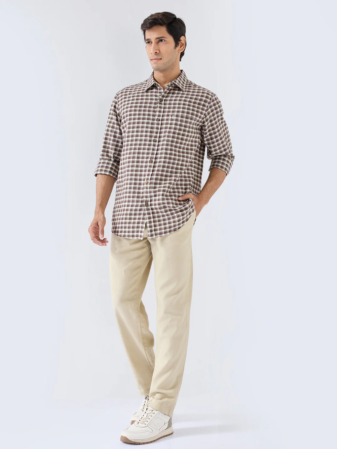 Men Trouser Relaxed Fit Beige Mid Rise - Image 6