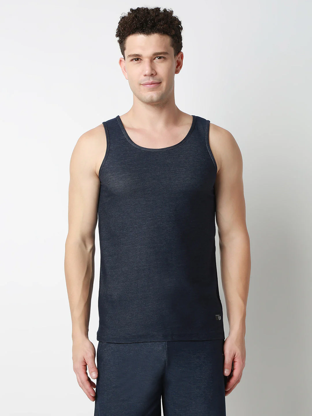 Underjeans DarK Blue Round Neck Solid Vest
