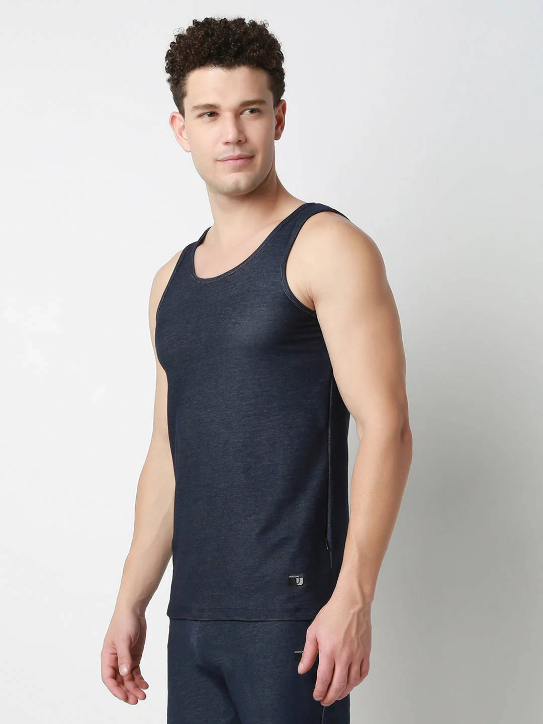 Underjeans DarK Blue Round Neck Solid Vest - Image 2