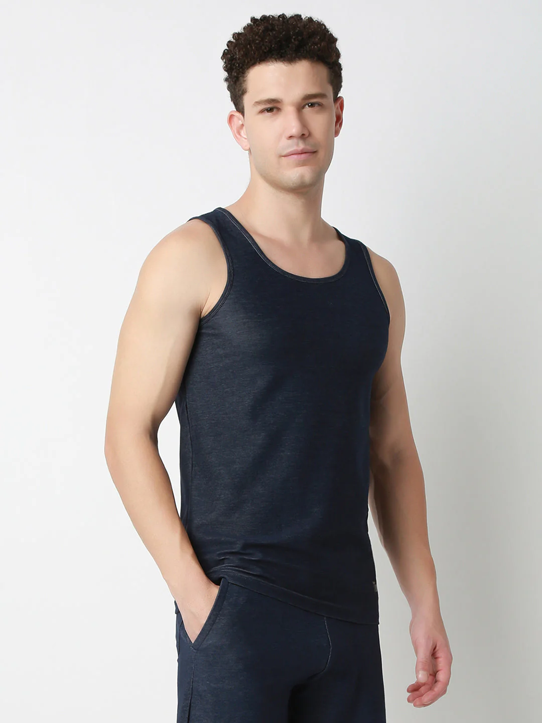 Underjeans DarK Blue Round Neck Solid Vest - Image 3