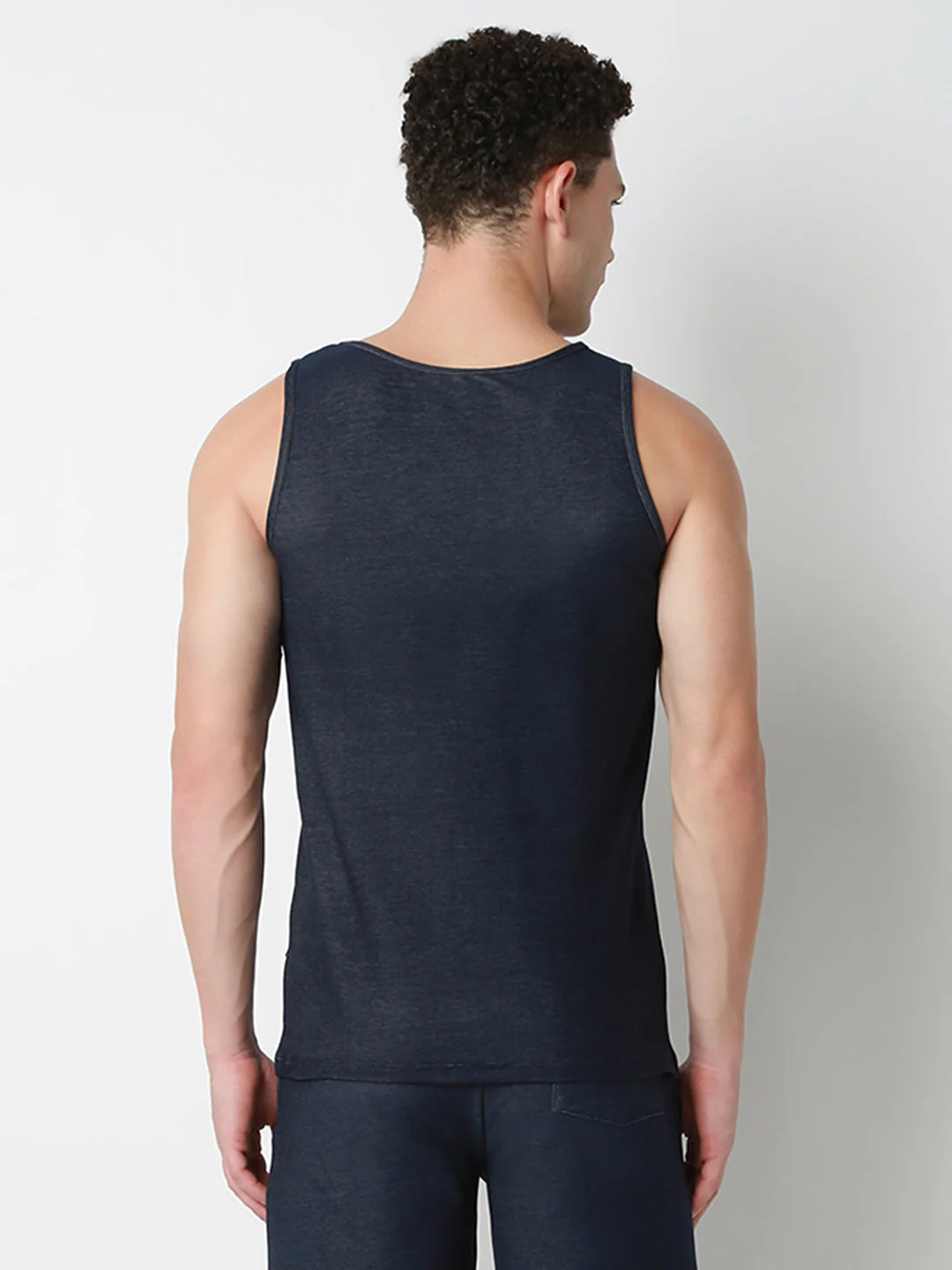 Underjeans DarK Blue Round Neck Solid Vest - Image 4