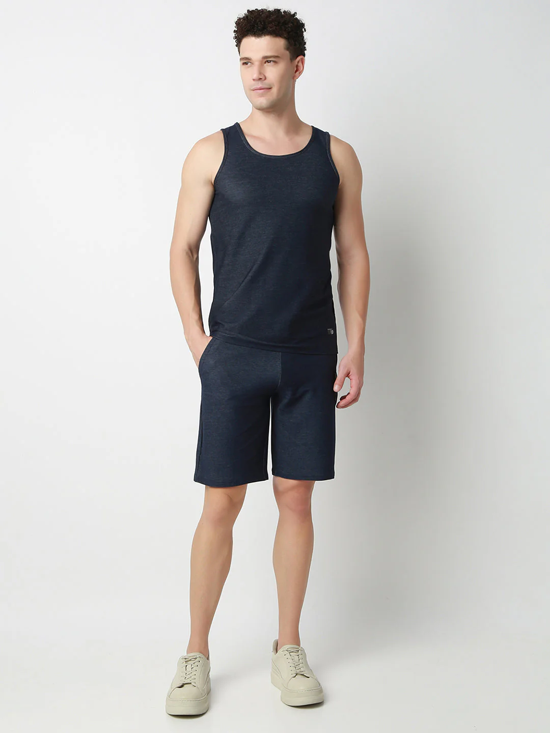 Underjeans DarK Blue Round Neck Solid Vest - Image 5