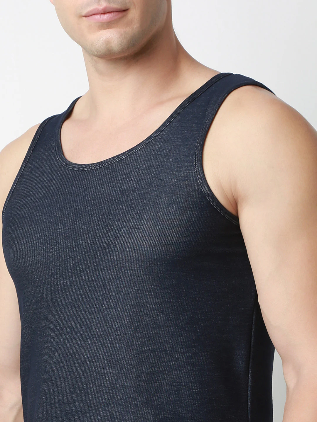 Underjeans DarK Blue Round Neck Solid Vest - Image 6