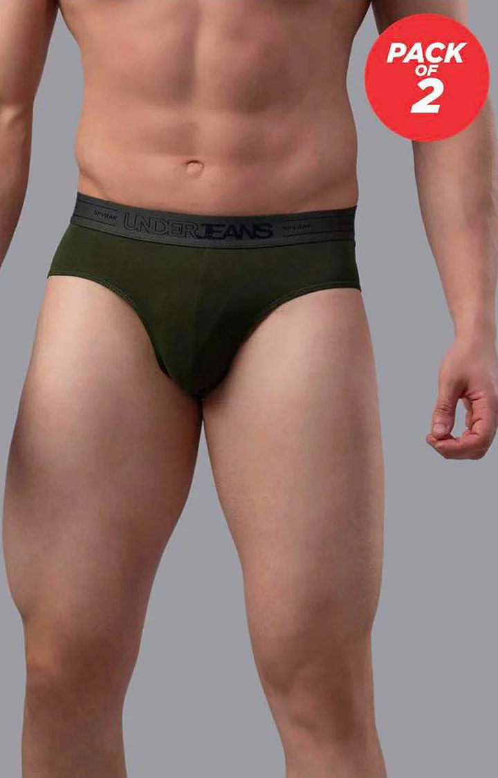 Underjeans Pack Of 2 Olive Cotton Briefs