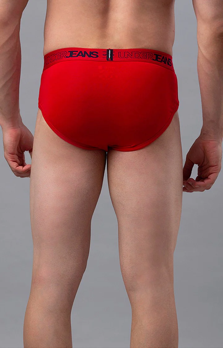 Underjeans Red Cotton Blend Brief - Image 5
