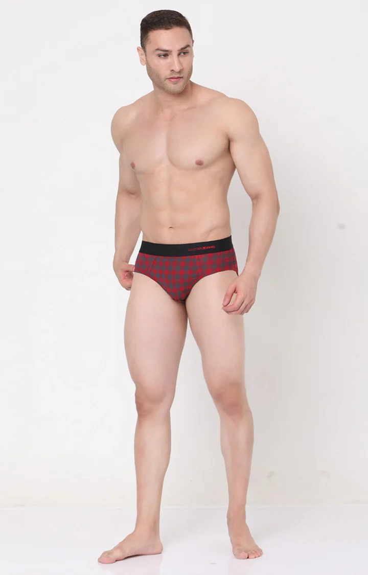 Underjeans Maroon-Check Cotton Brief