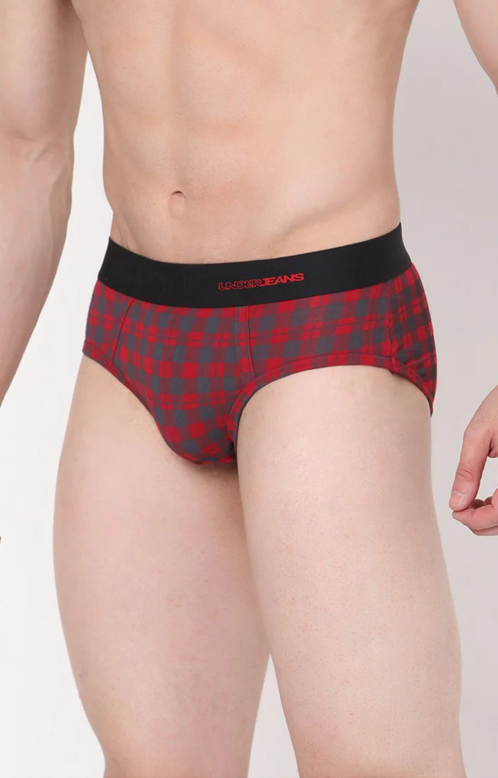 Underjeans Maroon-Check Cotton Brief - Image 3