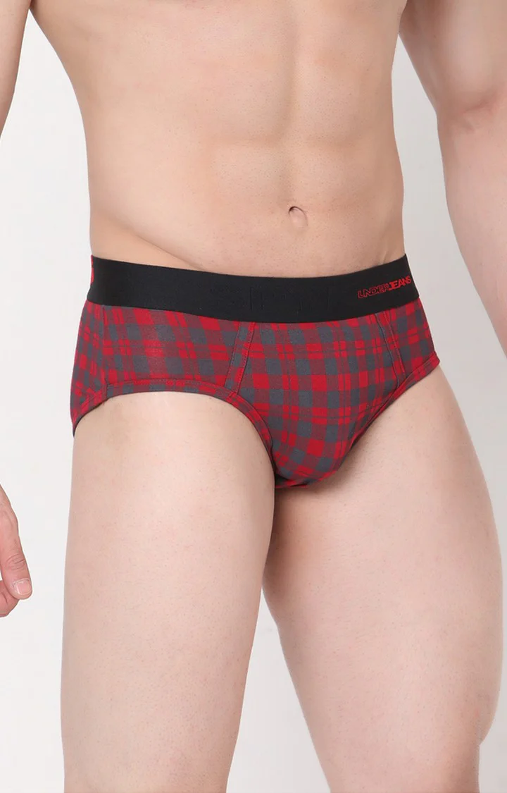 Underjeans Maroon-Check Cotton Brief - Image 4