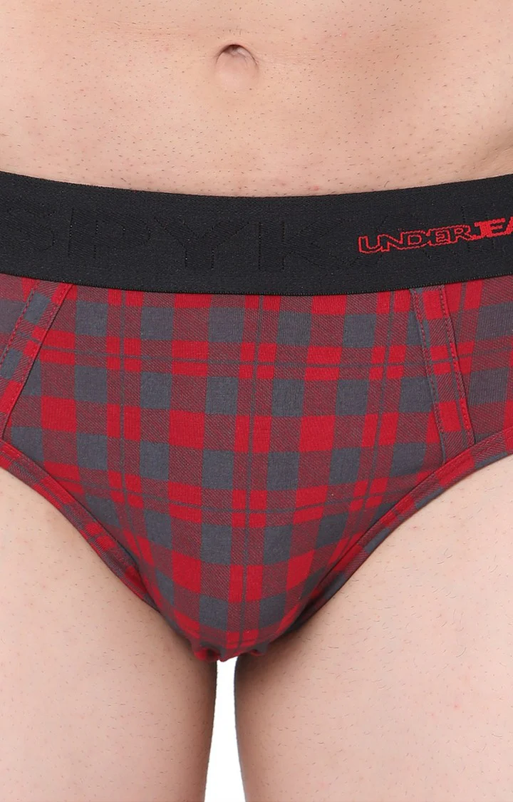 Underjeans Maroon-Check Cotton Brief - Image 6