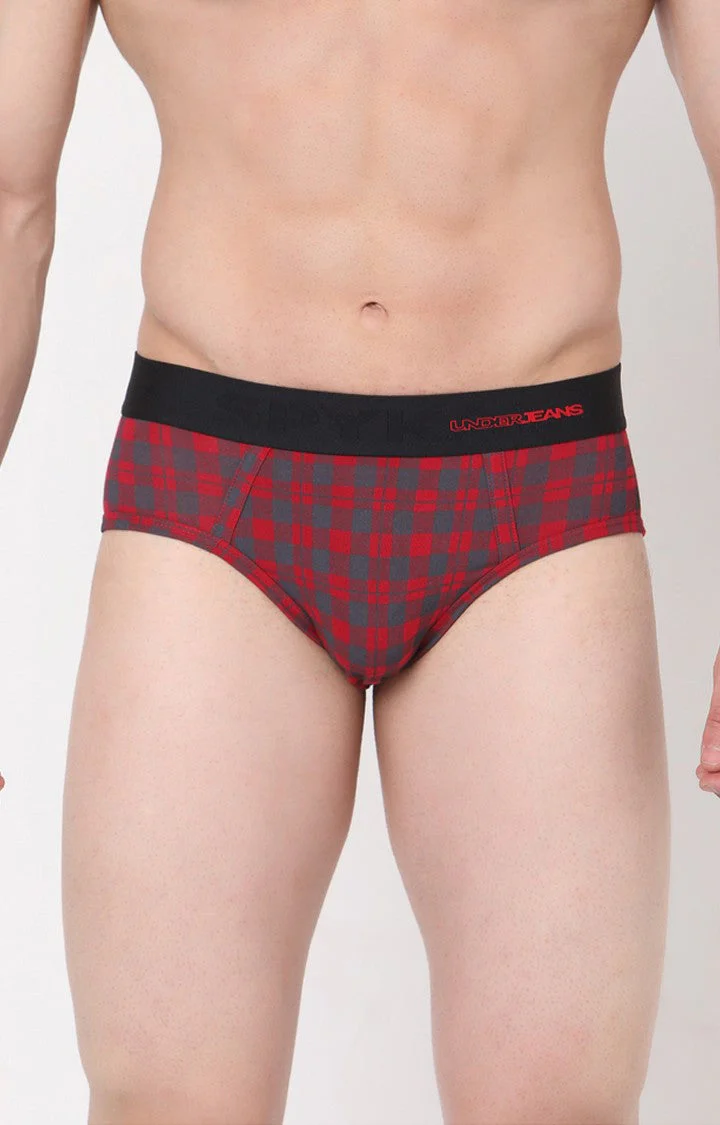 Underjeans Maroon-Check Cotton Brief - Image 7