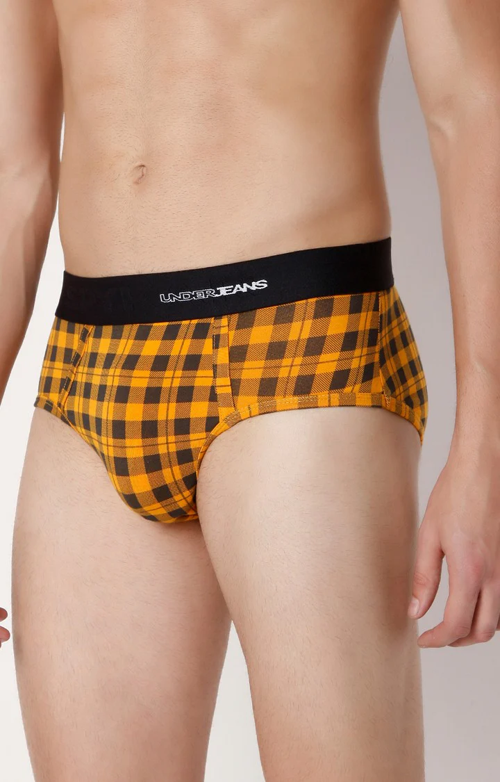 Underjeans Orange Check Cotton Blend Brief - Image 2