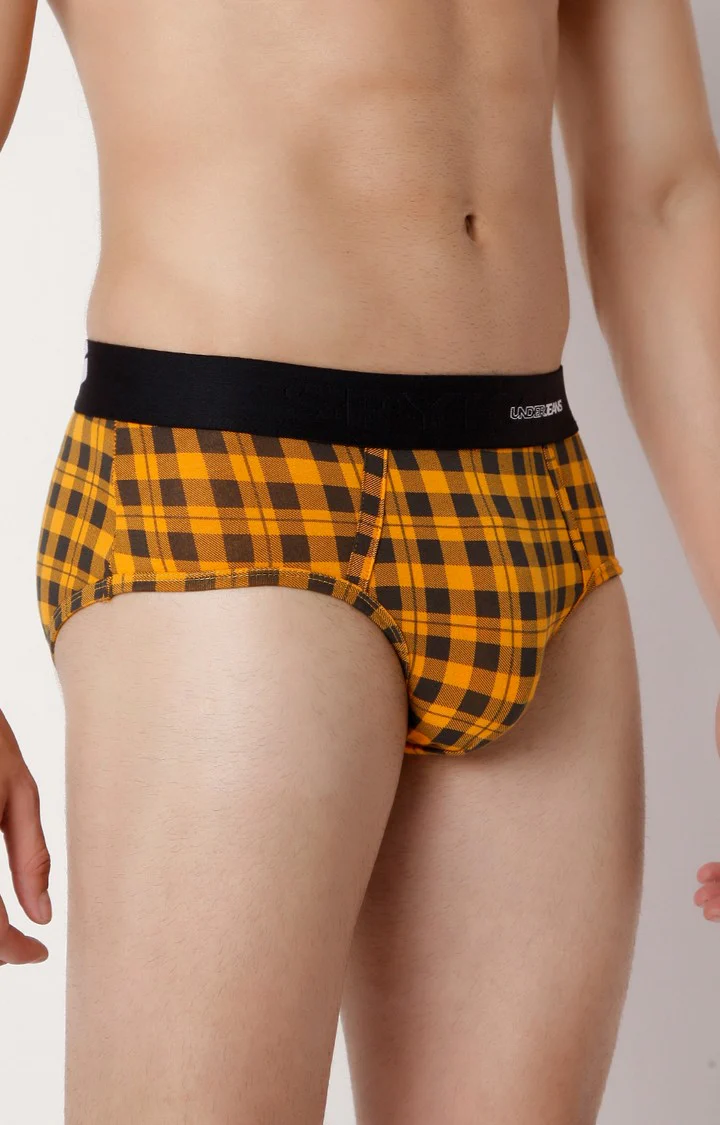 Underjeans Orange Check Cotton Blend Brief - Image 3