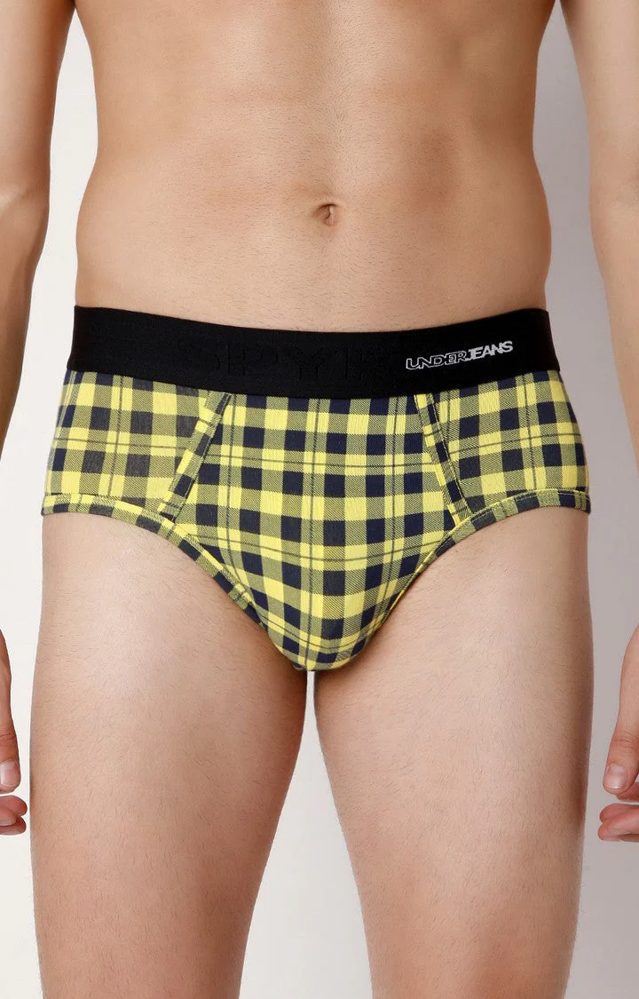 Underjeans Yellow Check Cotton Blend Brief - Image 7