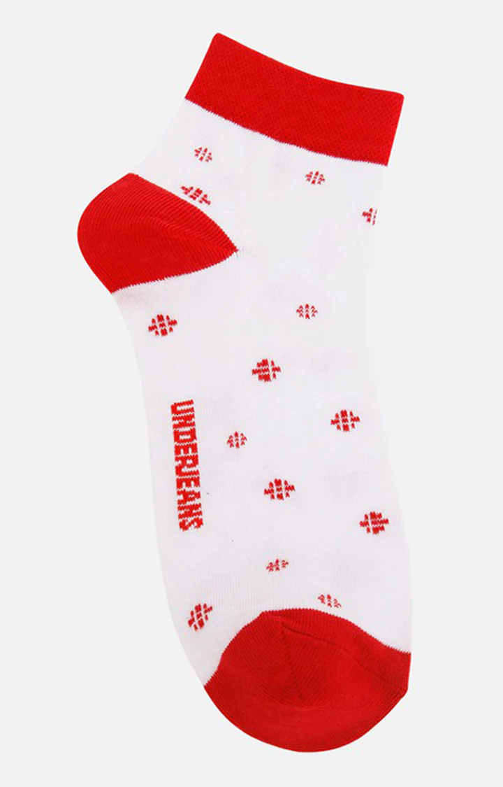 Underjeans Pack Of 2 Men White-Red Ankle Length Socks - Image 3