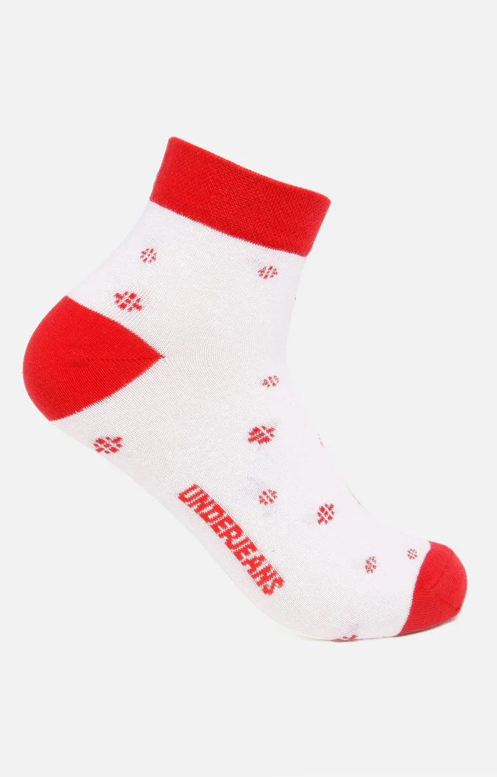 Underjeans Pack Of 2 Men White-Red Ankle Length Socks - Image 6