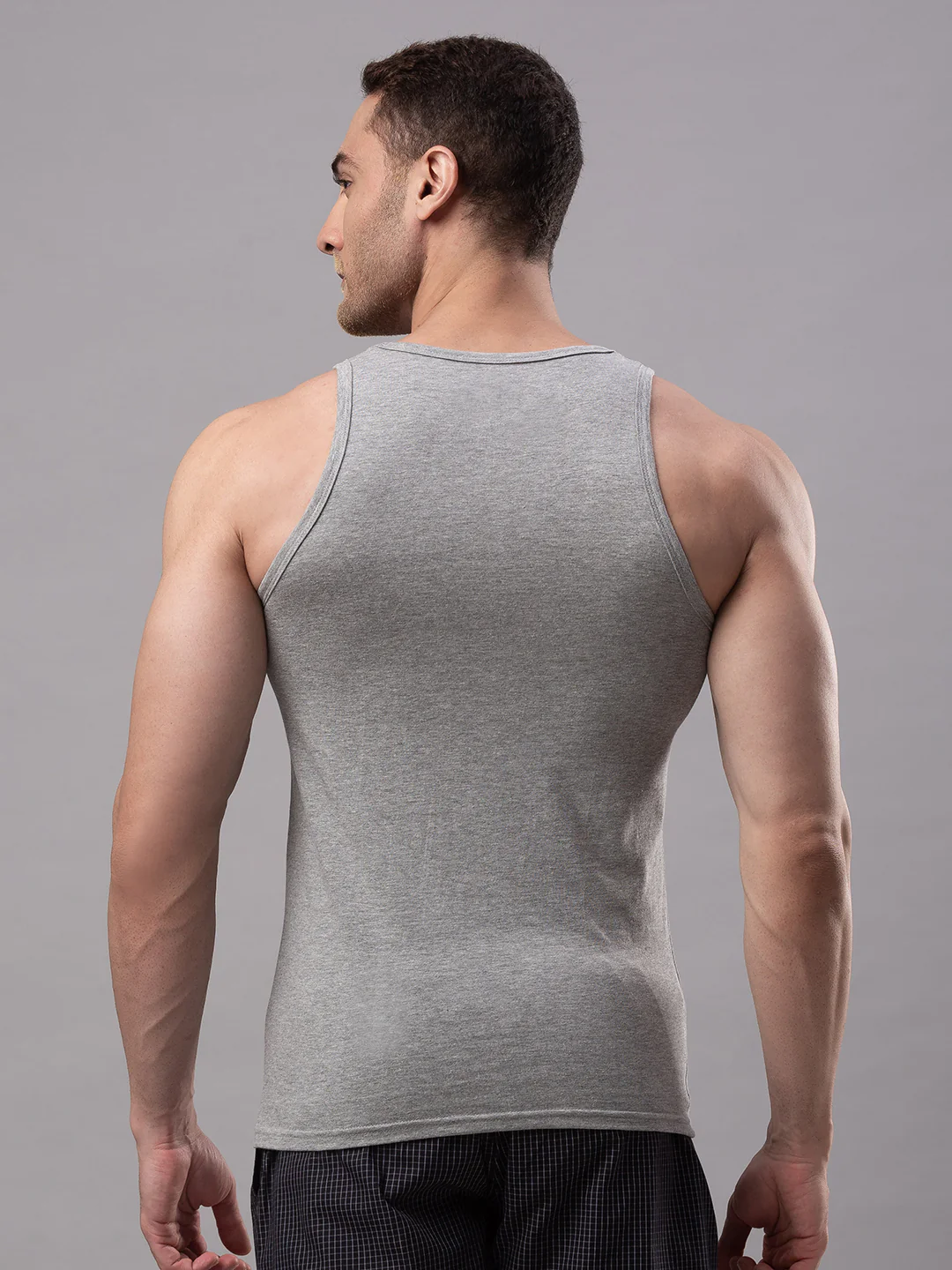 Underjeans Grey Cotton Round Neck Vest - Image 2