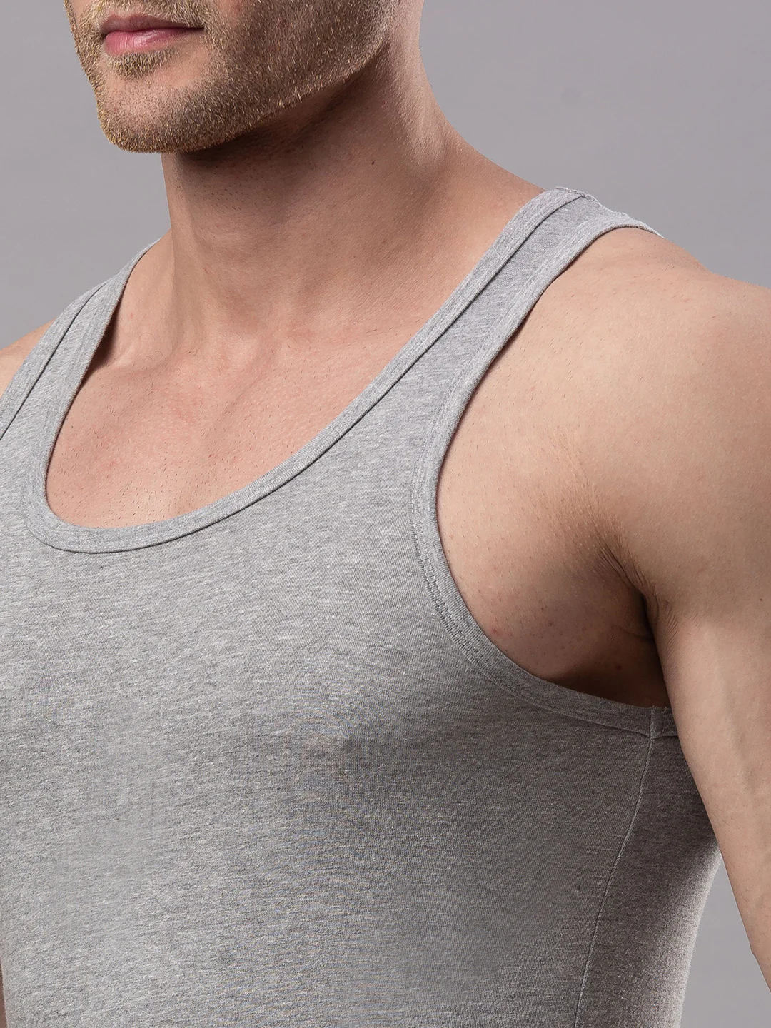 Underjeans Grey Cotton Round Neck Vest - Image 4