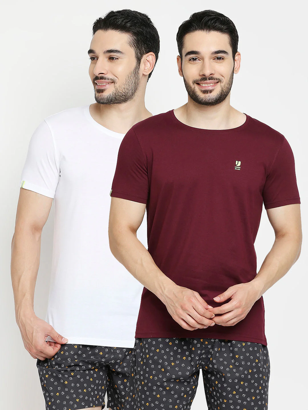 Underjeans Pack Of 2 T-Shirts White & Wine Regular Fit - Image 2