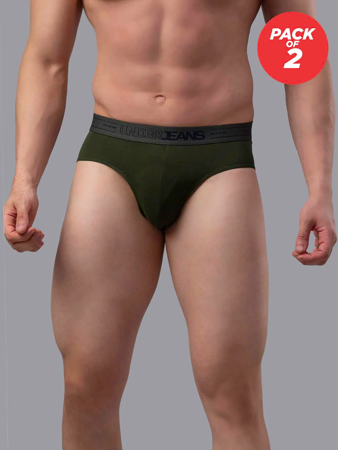 Underjeans Pack Of 2 Cotton Blend Olive Briefs - Image 6