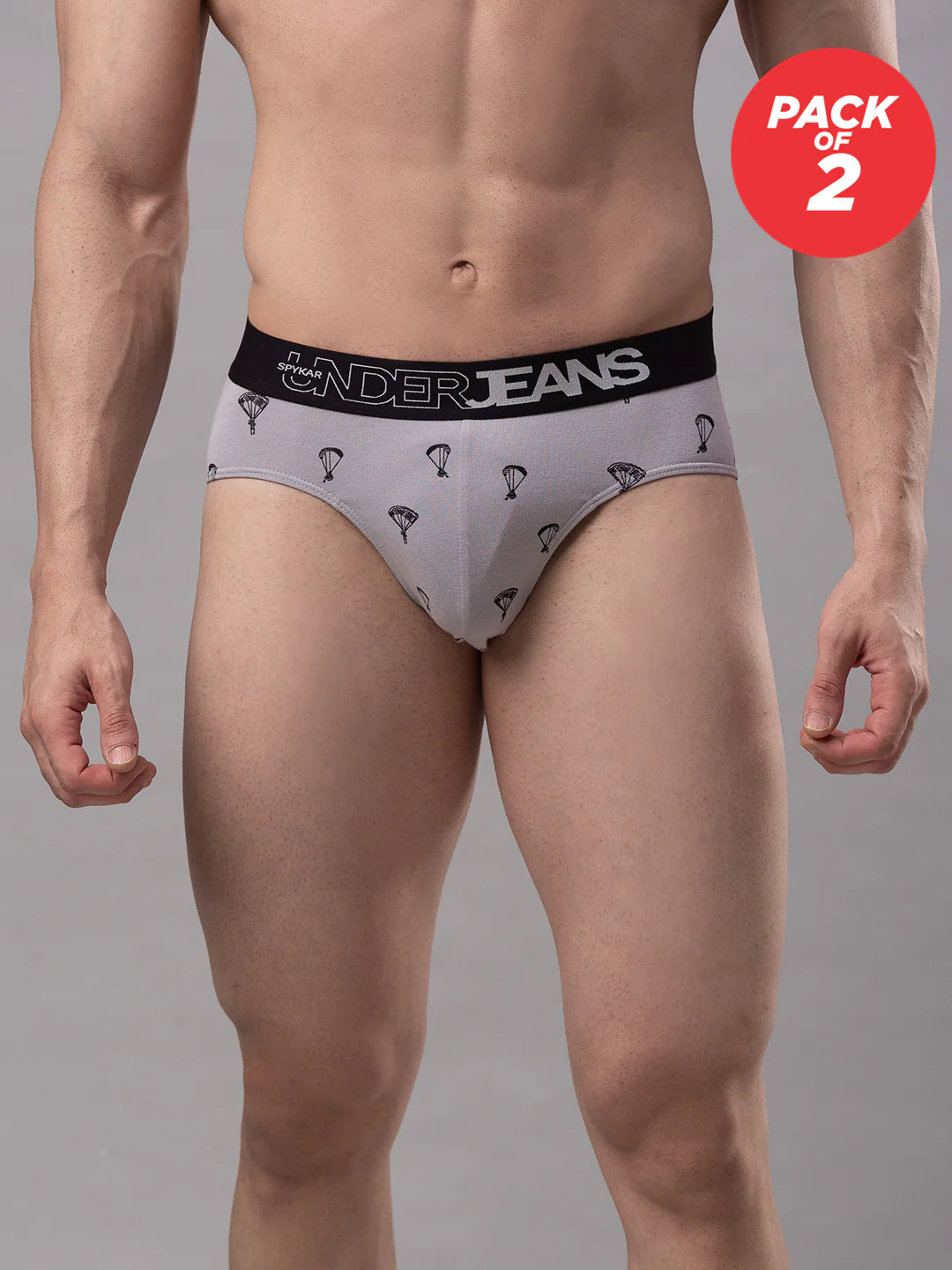 Underjeans Pack Of 2 Cotton Blend Grey Briefs