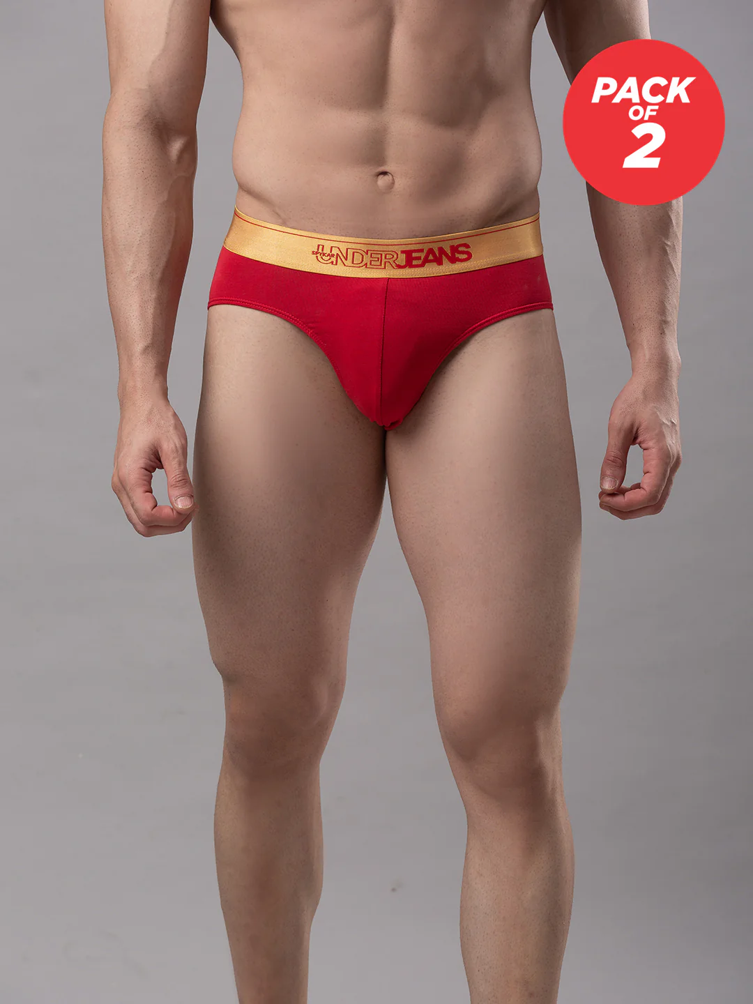 Underjeans Pack Of 2 Cotton Blend Red Briefs