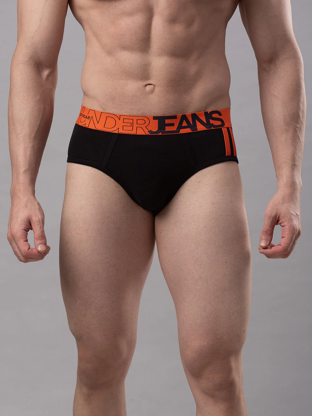 Underjeans Cotton Blend Black-Orange Brief - Image 6