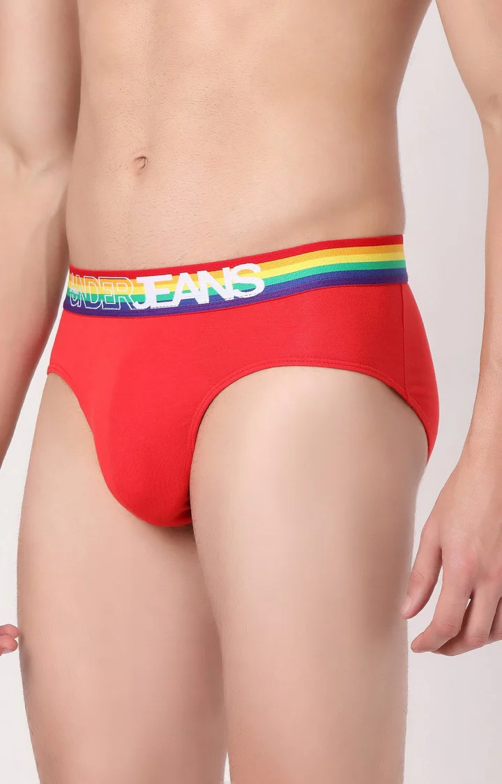 Underjeans Red Multi Cotton Blend Brief - Image 2