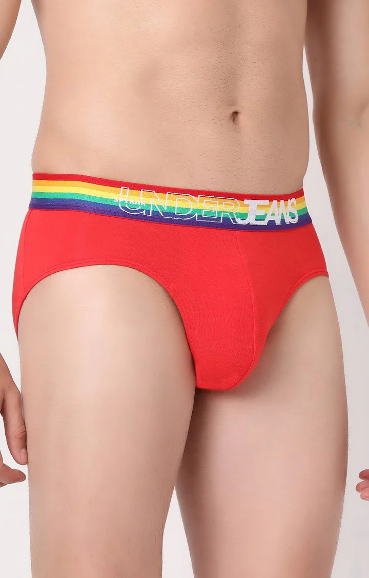Underjeans Red Multi Cotton Blend Brief - Image 3