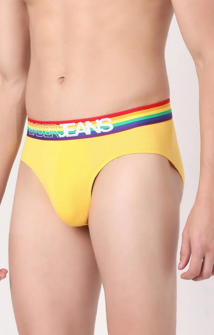 Underjeans Yellow Multi Cotton Blend Brief - Image 3