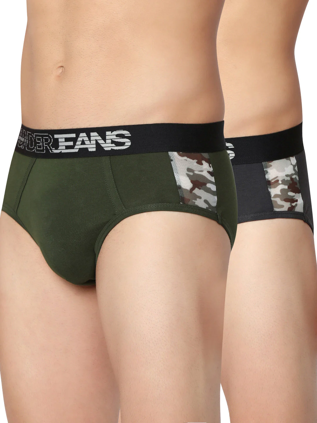 Underjeans Pack Of 2 Grey & Olive Cotton Blend Briefs