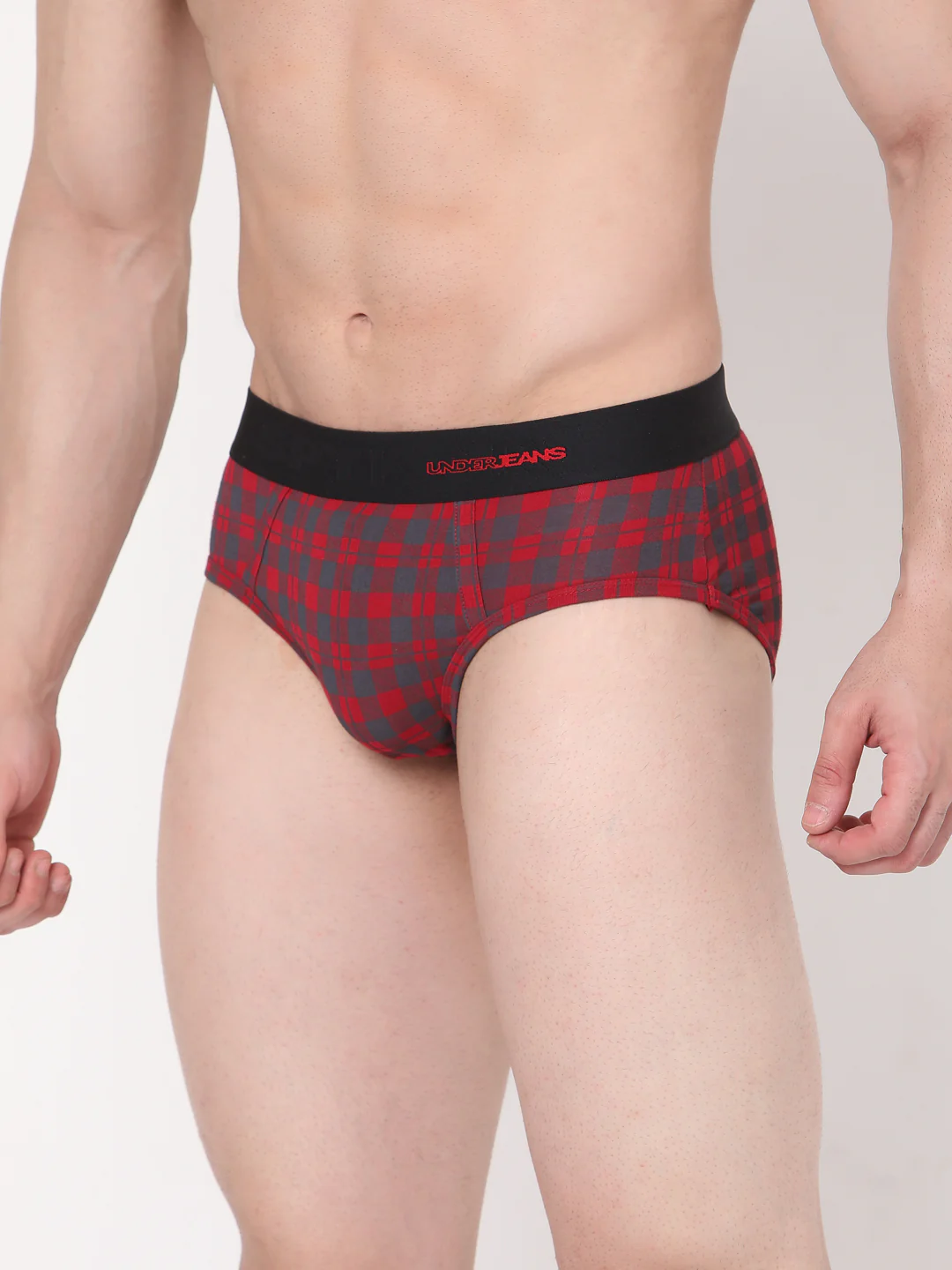 Underjeans Cotton Blend Maroon-Check Brief - Image 3
