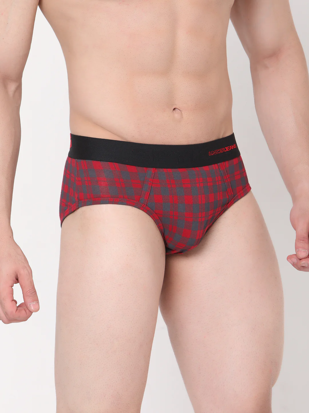 Underjeans Cotton Blend Maroon-Check Brief - Image 4