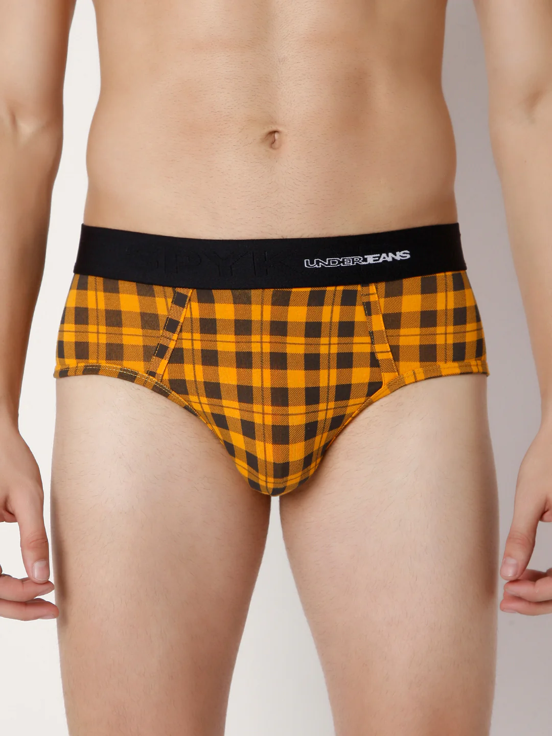 Underjeans Orange Check Cotton Blend Brief - Image 2