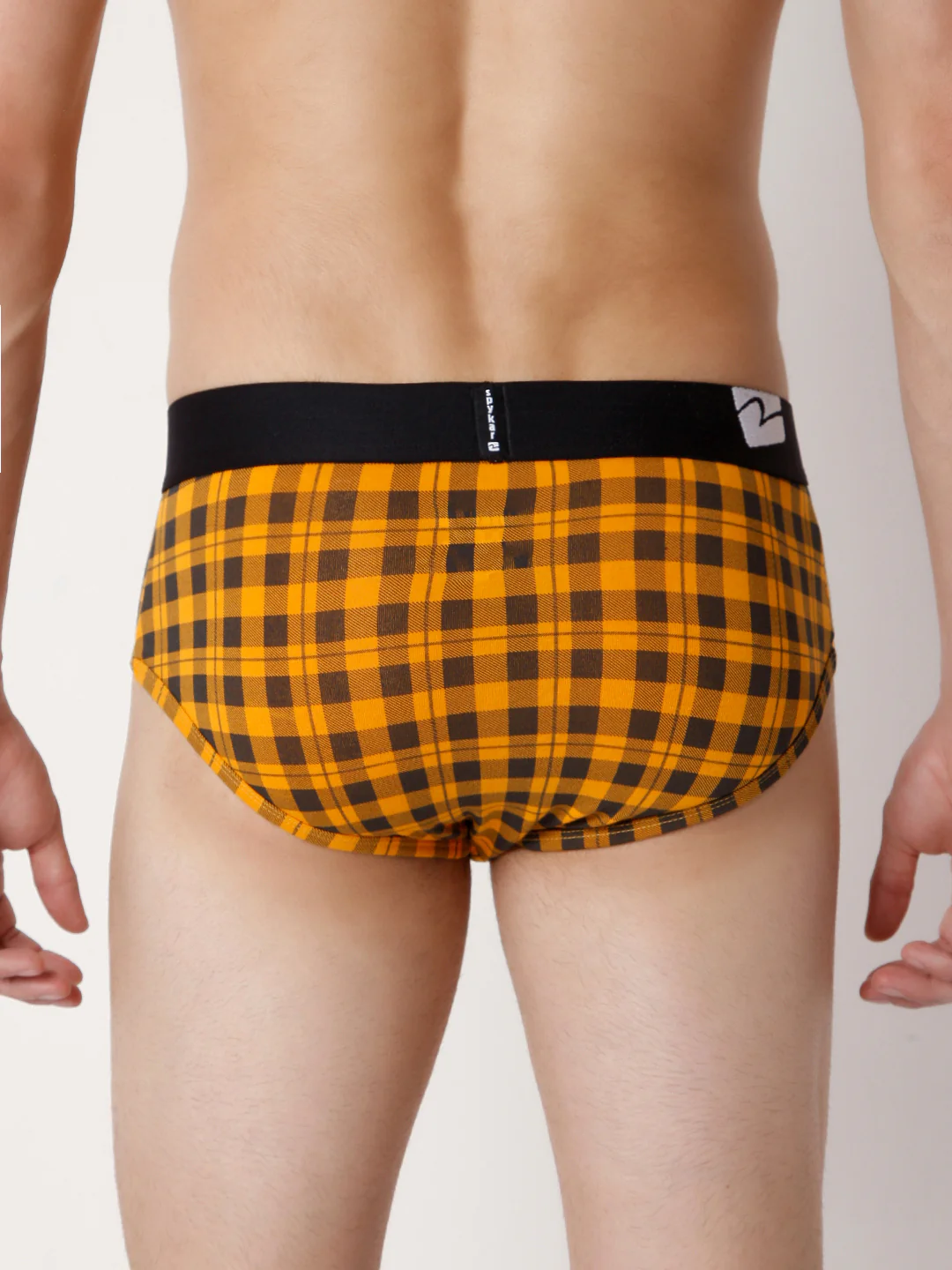 Underjeans Orange Check Cotton Blend Brief - Image 4