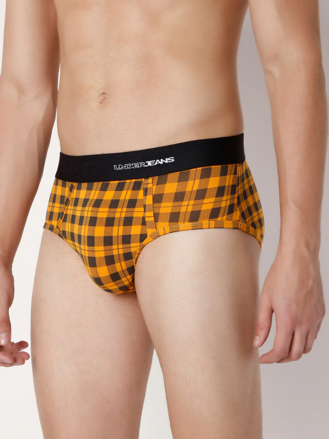 Underjeans Orange Check Cotton Blend Brief - Image 5