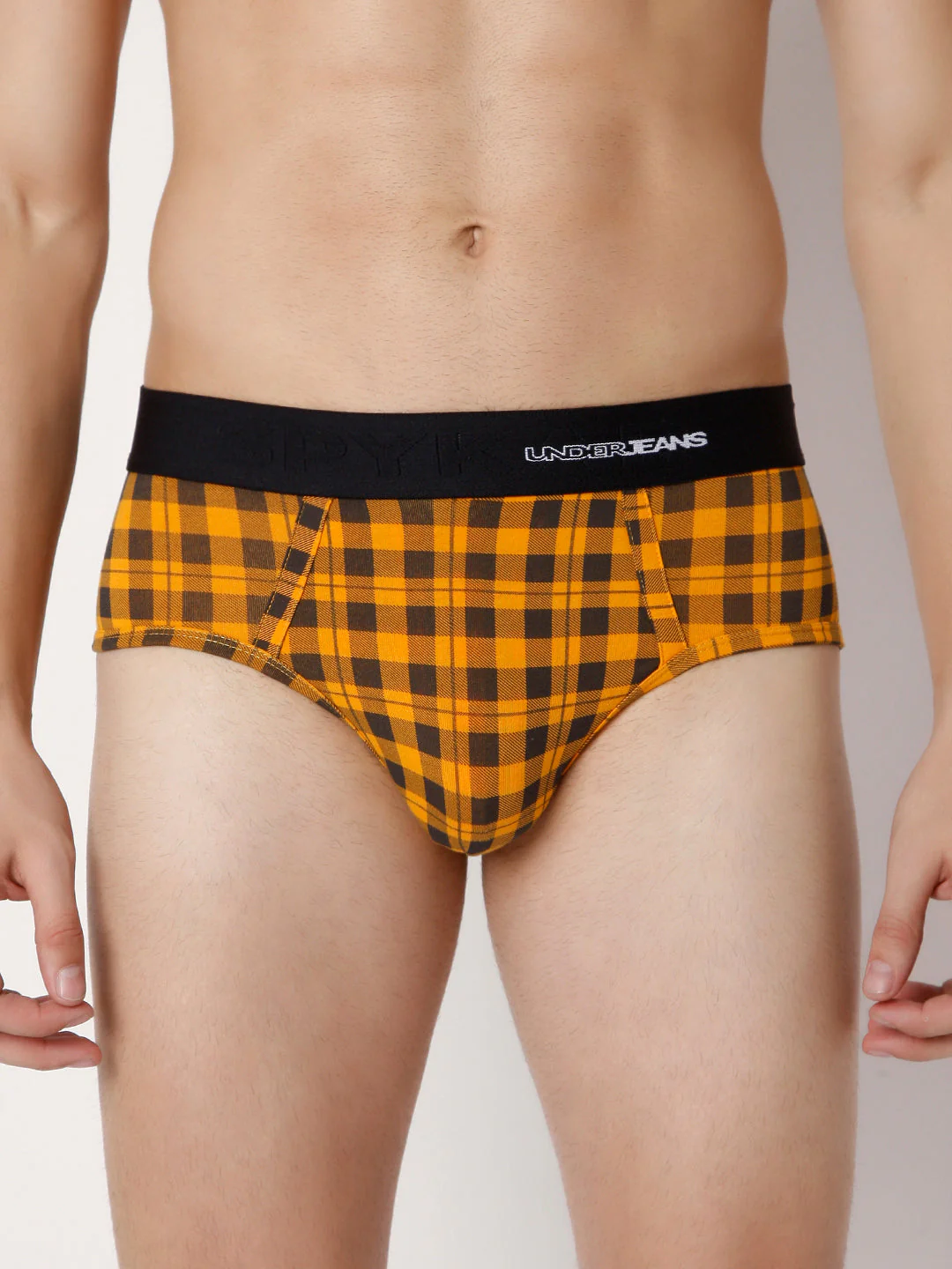 Underjeans Orange Check Cotton Blend Brief - Image 6