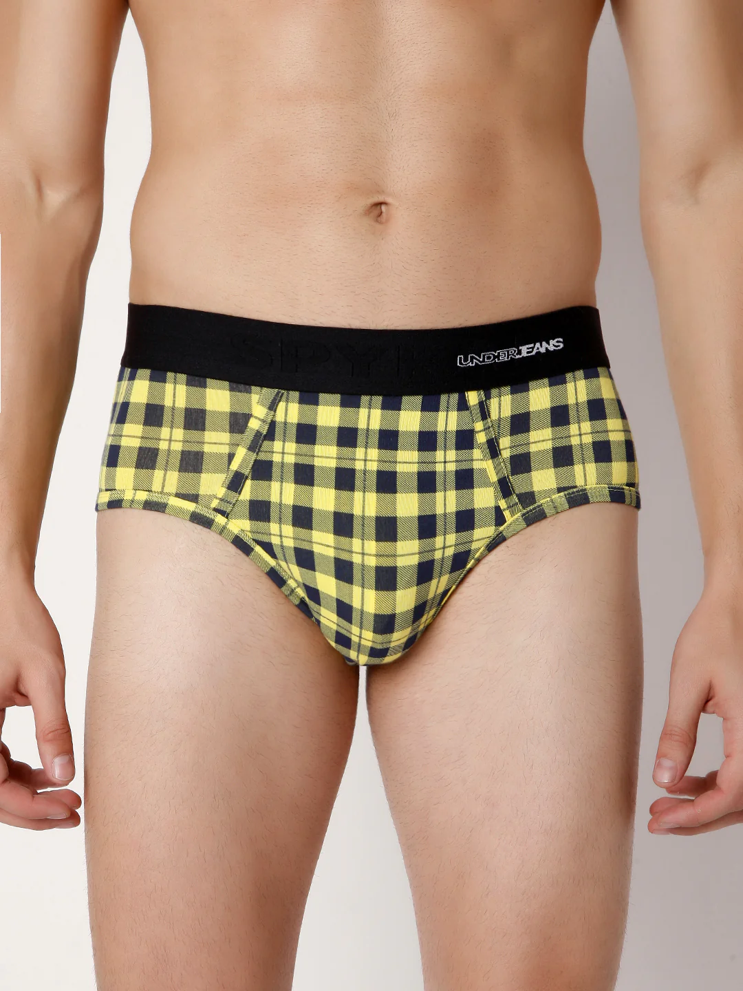 Underjeans Yellow Check Cotton Blend Brief - Image 2