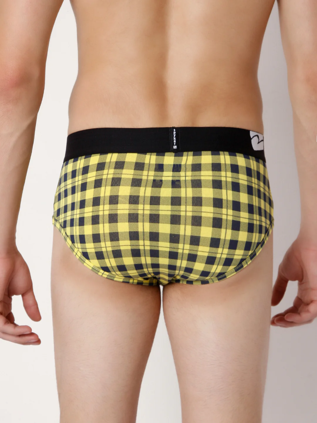 Underjeans Yellow Check Cotton Blend Brief - Image 4