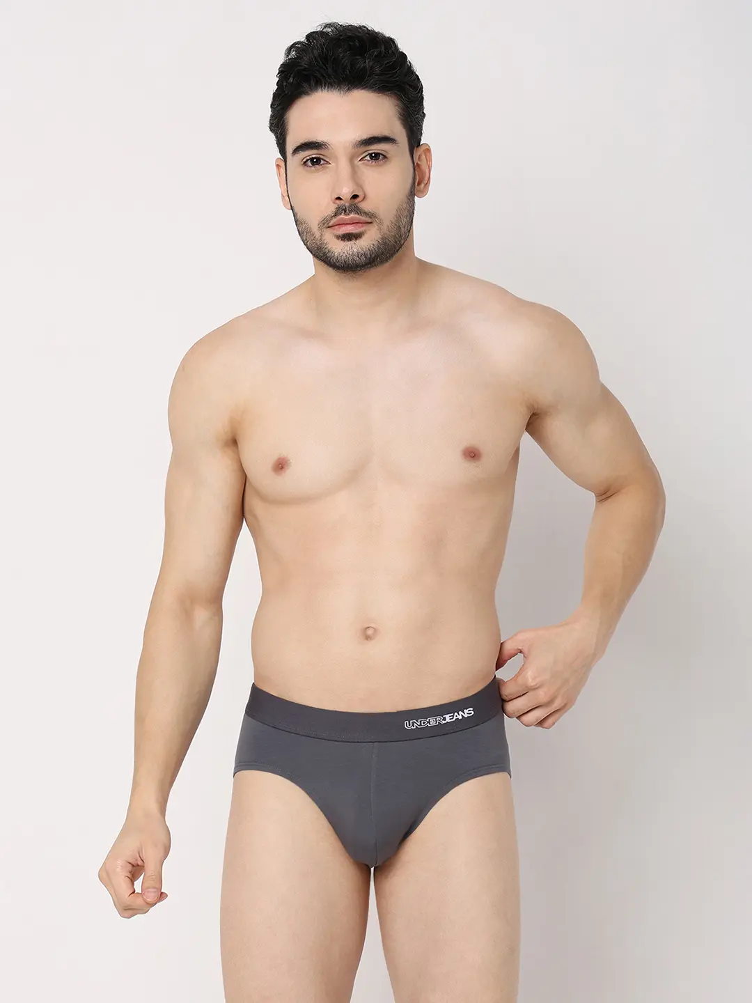 Underjeans Grey Cotton Blend Regular Fit Brief