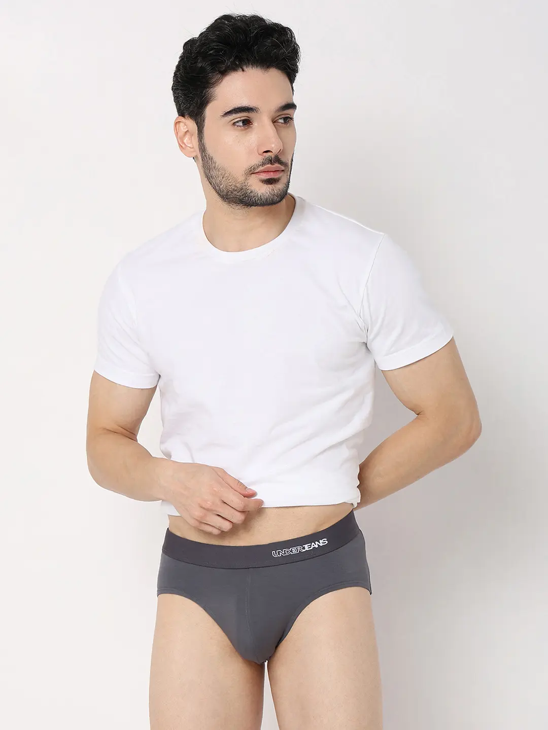 Underjeans Grey Cotton Blend Regular Fit Brief - Image 2