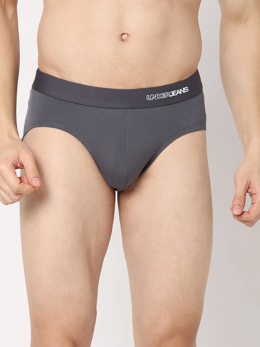 Underjeans Grey Cotton Blend Regular Fit Brief - Image 3
