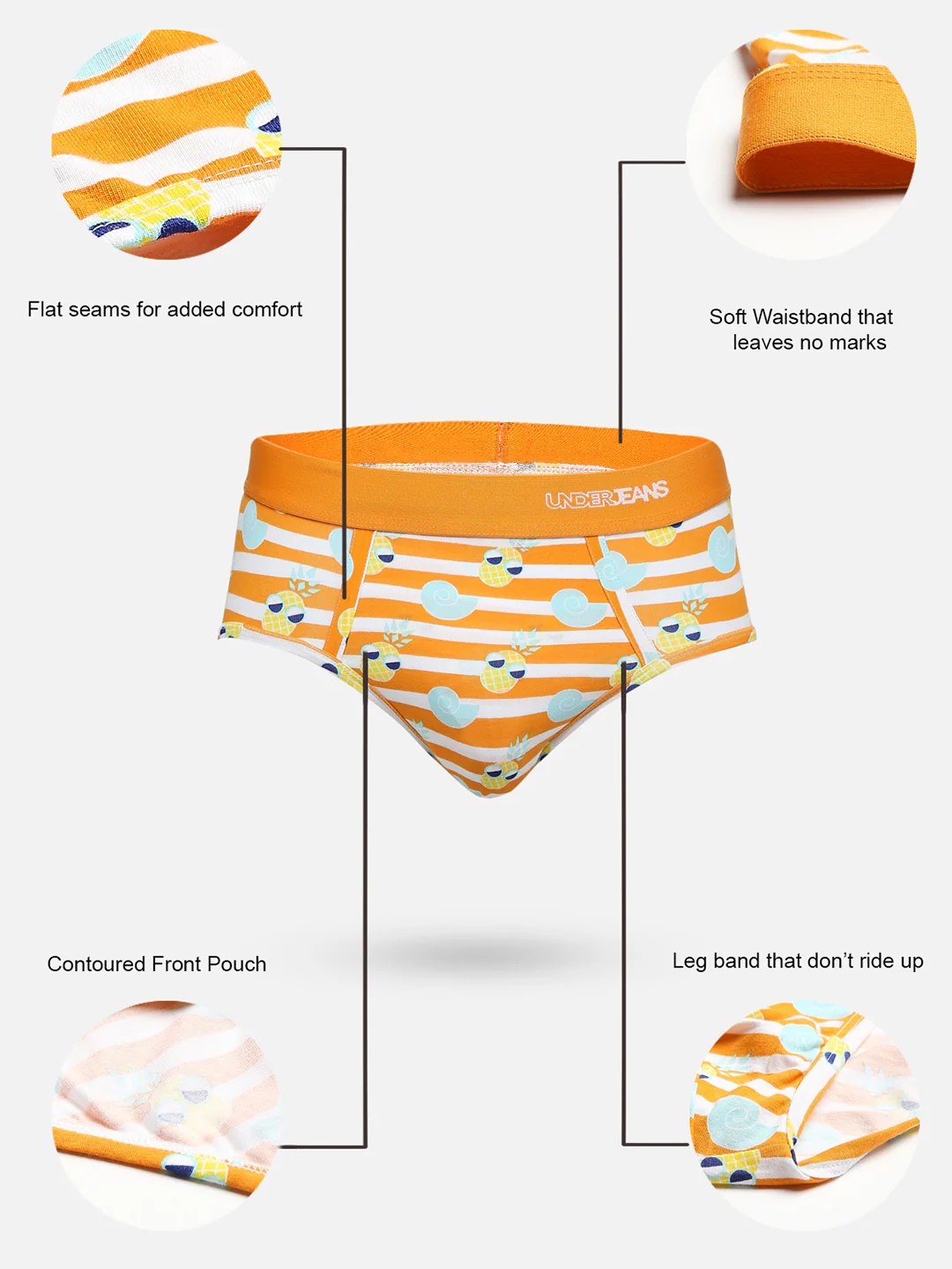 Underjeans Orange Cotton Blend Regular Fit Brief - Image 7