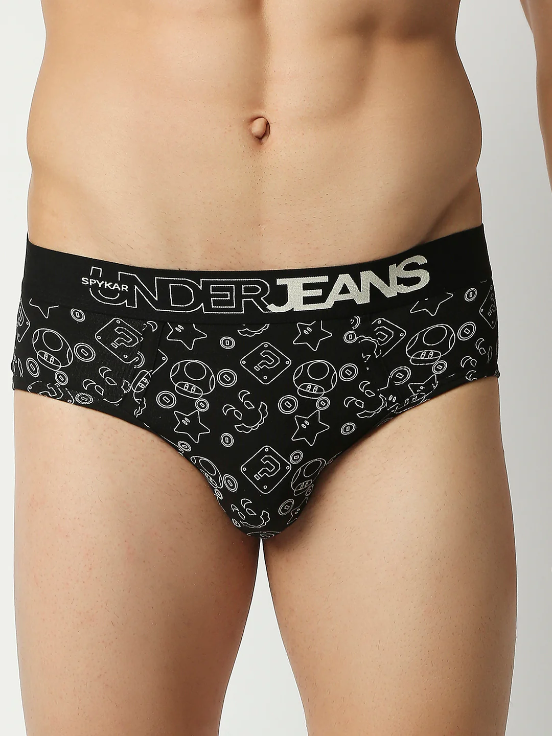 Underjeans Black Cotton Blend Regular Fit Brief