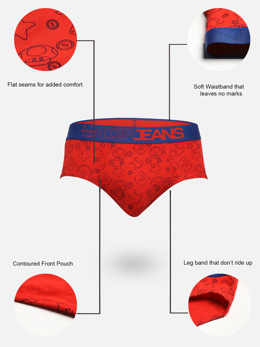 Underjeans Red Cotton Blend Regular Fit Brief - Image 7