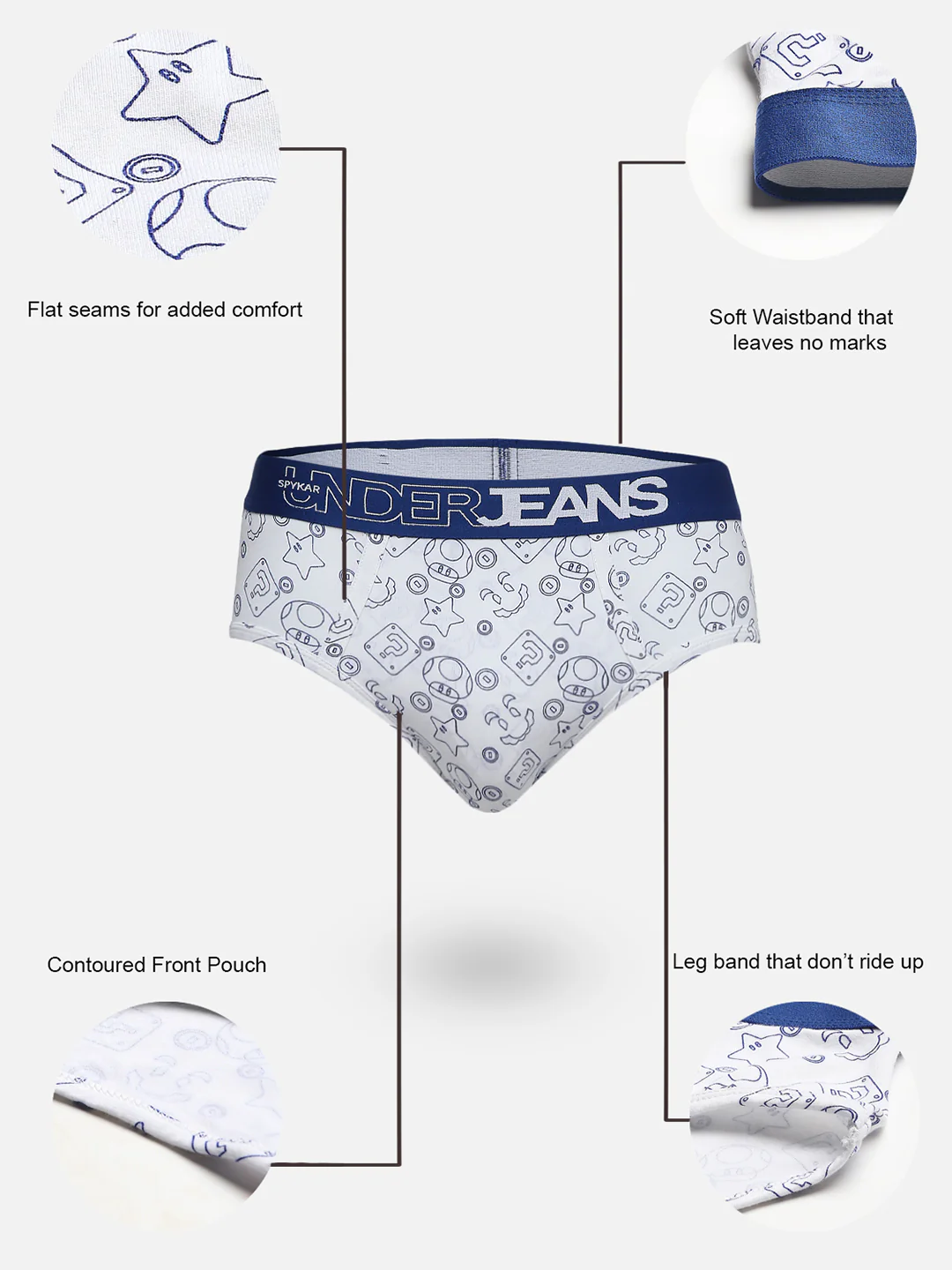 Underjeans Blue Cotton Blend Regular Fit Brief - Image 2